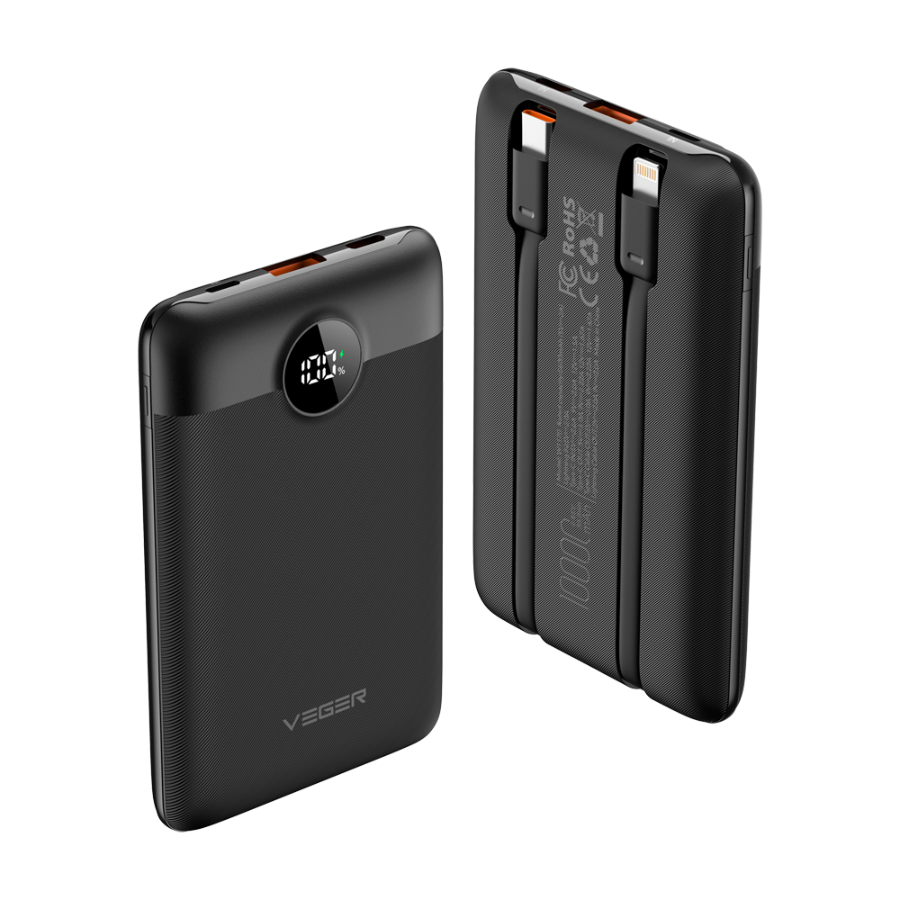 VEGER Power bank con display LCD - Capacità 10000mAh - Ingressi Lightning