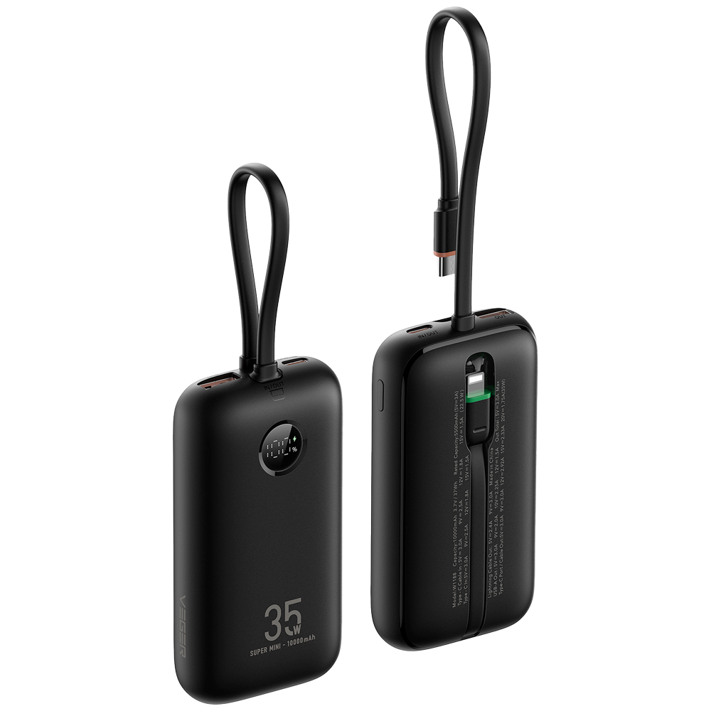 VEGER Power bank con display LCD - Capacità 10000mAh - Ingressi USB-C
