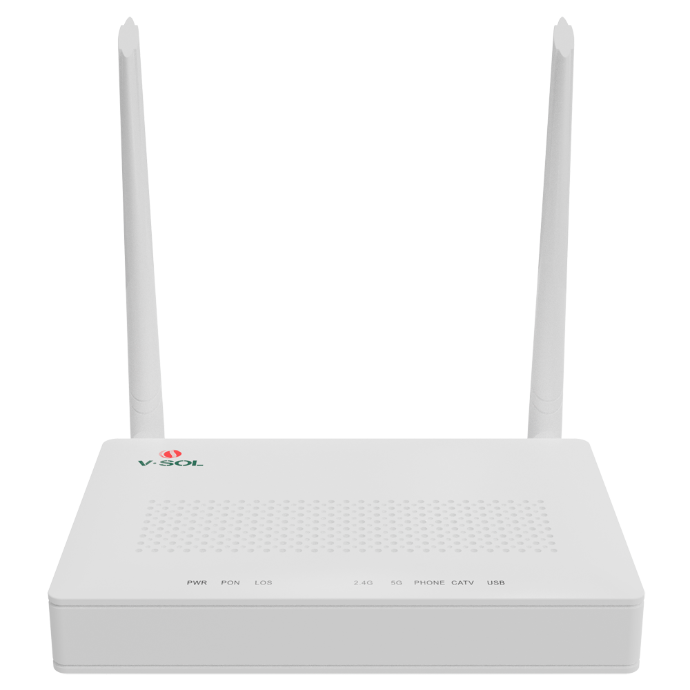 V-SOL Router ONT Wi-Fi 5 - 1X PON  4x LAN RJ45 GE 1x RJ11 1x CATV - 802.11ac 2x2 dual band 2.4 e 5GHz  - Ideale per l'FTTH domestico e aziendale