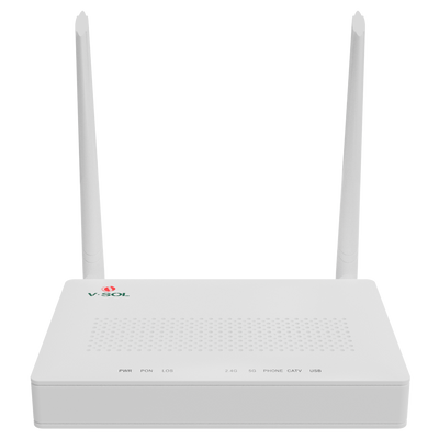 V-SOL Router ONT Wi-Fi 5 - 1X PON  4x LAN RJ45 GE 1x RJ11 1x CATV - 802.11ac 2x2 dual band 2.4 e 5GHz  - Ideale per l'FTTH domestico e aziendale