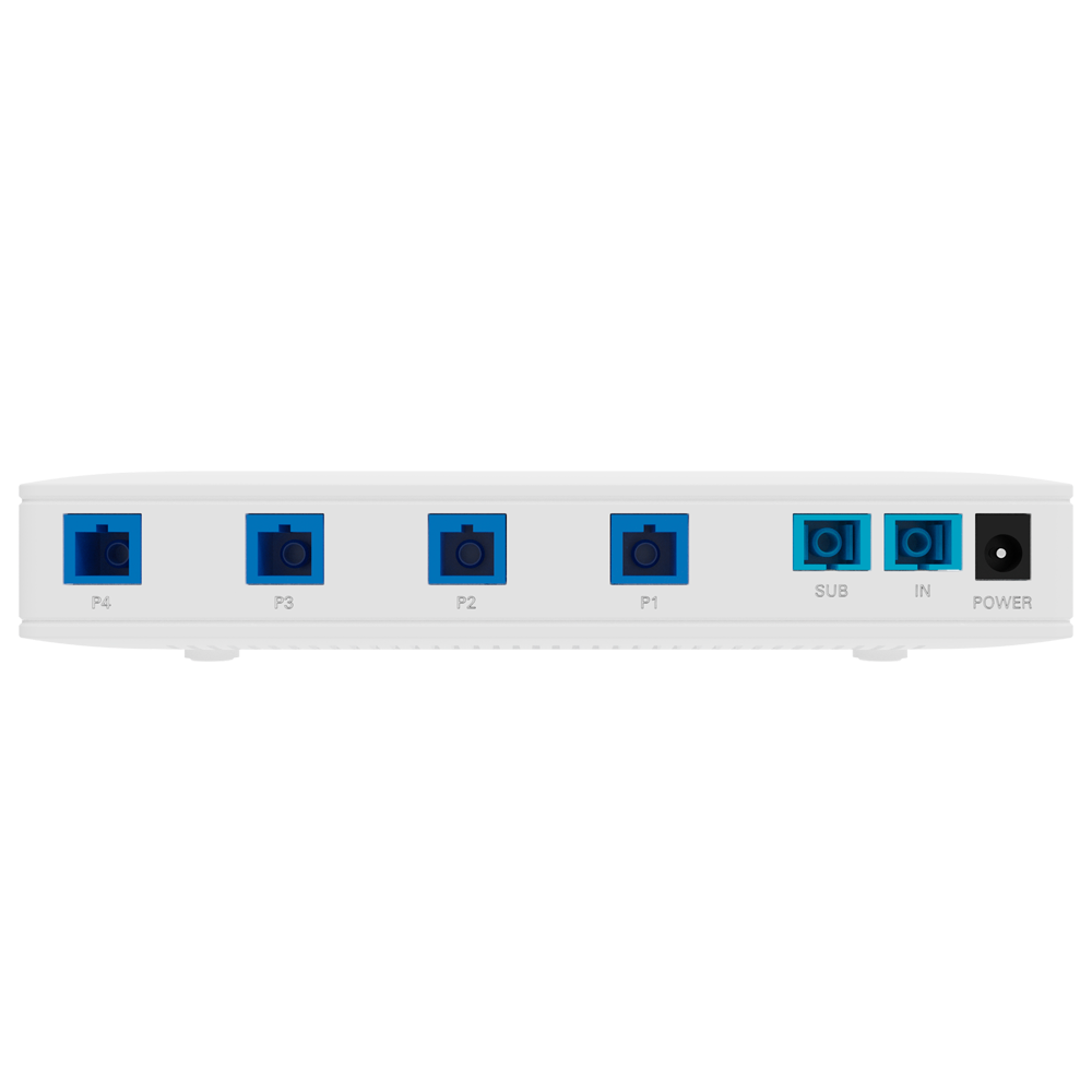 V-Sol Splitter in fibra ottica con alimentazione -  Lunghezza d'onda da 1260 nm a 1650nm - PON standard (compatibilità con altre marche) - 2 x Connettori SC uplink  -  4 connettori per ONU SC PON ( POF ) -  Installazione da tavolo e a parete