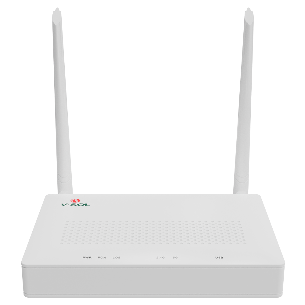 V-SOL Router ONT Wi-Fi 5 AC1200 - 1X PON  4x LAN RJ45 10/100/1000Mbps 1x USB3.0 - 802.11ac 2x2 dual band 2.4 e 5GHz  - Ideale per l'FTTH domestico e aziendale - Progettato per creare una rete Mesh completa