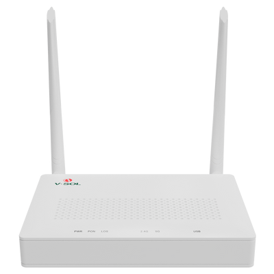 V-SOL Router ONT Wi-Fi 5 AC1200 - 1X PON  4x LAN RJ45 10/100/1000Mbps 1x USB3.0 - 802.11ac 2x2 dual band 2.4 e 5GHz  - Ideale per l'FTTH domestico e aziendale - Progettato per creare una rete Mesh completa