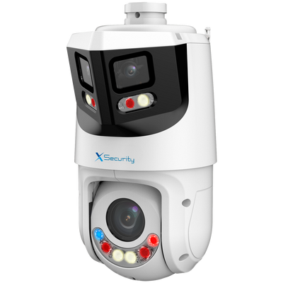 X-Security IP tandem gamma ULTRA - Doppia Ottica (Panoramica 8Mpx + PTZ 4Mpx) - Ottica PTZ 5~125 mm | 25X | PoE+ - Ottica panoramica 2.8 mm | Dual Light 100 m - AutoTracking | Allarmi | Audio | MicroSD | IP66 - IVS | SMD 4.0 | Smartlight | Allarme con effetto deterrente