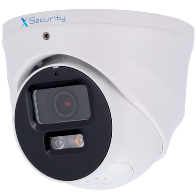 X-Security Telecamera IP Turret  - 4 Megapixel (2688x1520) - Ottica 2.8mm / Dual Light (30m IR+30m Luce bianca) - WDR 120 dB | Deterrenza attiva con altoparlante e luce - WizSense