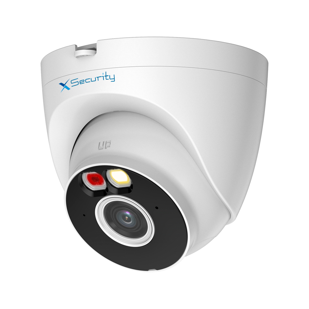 X-Security Cámara IP Turret WiFi - Resolución 5 Megapíxel (2880x1620) - Lente 2.8 mm | Alarma disuasoria - Dual Light alcance 30 m - Clasificación de humano y vehículo - MicroSD | IP67 | WiFi 6 | Micrófono y altavoz