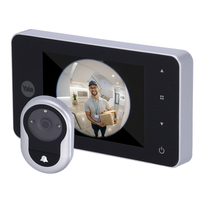FENIVA | Mirilla digital con timbre - Cámara 0.3 Mpx | Ángulo de visión 105º - Pantalla LCD TFT 4" | Captura de imágenes - Puertas con espesor entre 38 y 110 mm - Alimentación con baterías AAA - Color plata
