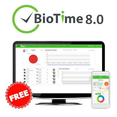 Licenza software per la rilevazione presenze - 2 dispositivi / 100 utenti / 1 APP - Timbrature da remoto con ZK-BIOTIMEAPP-x - Report di base - Pagamento unico | Licenza perpetua - Software installato su PC o server