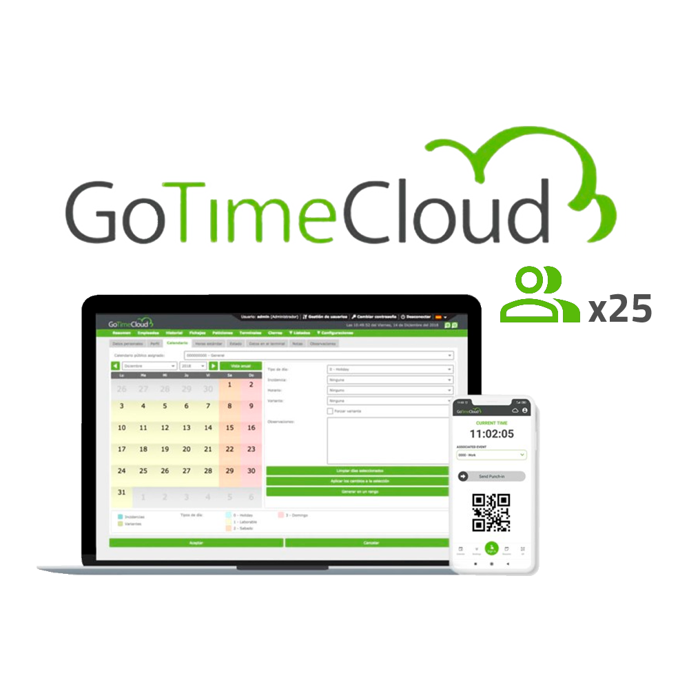Licenza Cloud di rilevazione presenze - 25 utenti / 25 APP incluse - Monitoraggio da remoto con localizzazione GPS - Report di eventi problemi