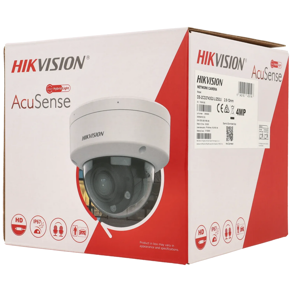 FENIVA | Hikvision - Telecamera minidome IP da 4 Mpx con ottica varifocale motorizzata (zoom) - Angolo di visione: 102.4° ~ 31.2°, Serie: Acusense, Colore: Bianco