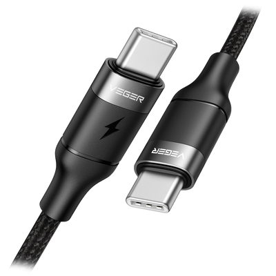 Veger - Cavo USB2.0 per portatili - Ricarica veloce PD100W - Da USB-C a USB-C - Guaina in metallo, Nylon intrecciato  - Lunghezza 1.5m