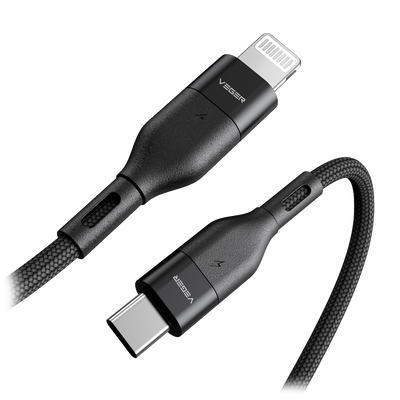 Veger - Cavo USB2.0 per portatili - Ricarica veloce PD65W - Da USB-C a Lightning - Guaina in metallo, Nylon intrecciato  - Lunghezza 1.2m