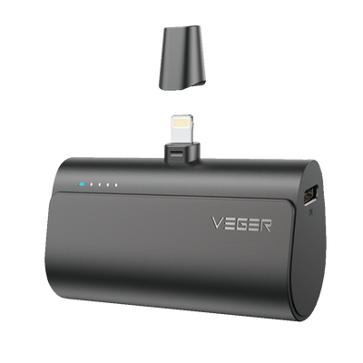 VEGER - Mini Power bank con indicatore di ricarica a LED - Capacità 5000mAh - Ricarica veloce PD20W - Ingresso USB-C, Uscita connettore Lightning - Carica 1 dispositivo
