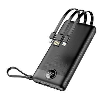 VEGER - Power bank - Capacità 10000mAh con display LCD - Cavi integrati - Ingressi 1xCable USB-A, 1xPuerto USB-C - Ricarica di 4 dispositivi contemporaneamente