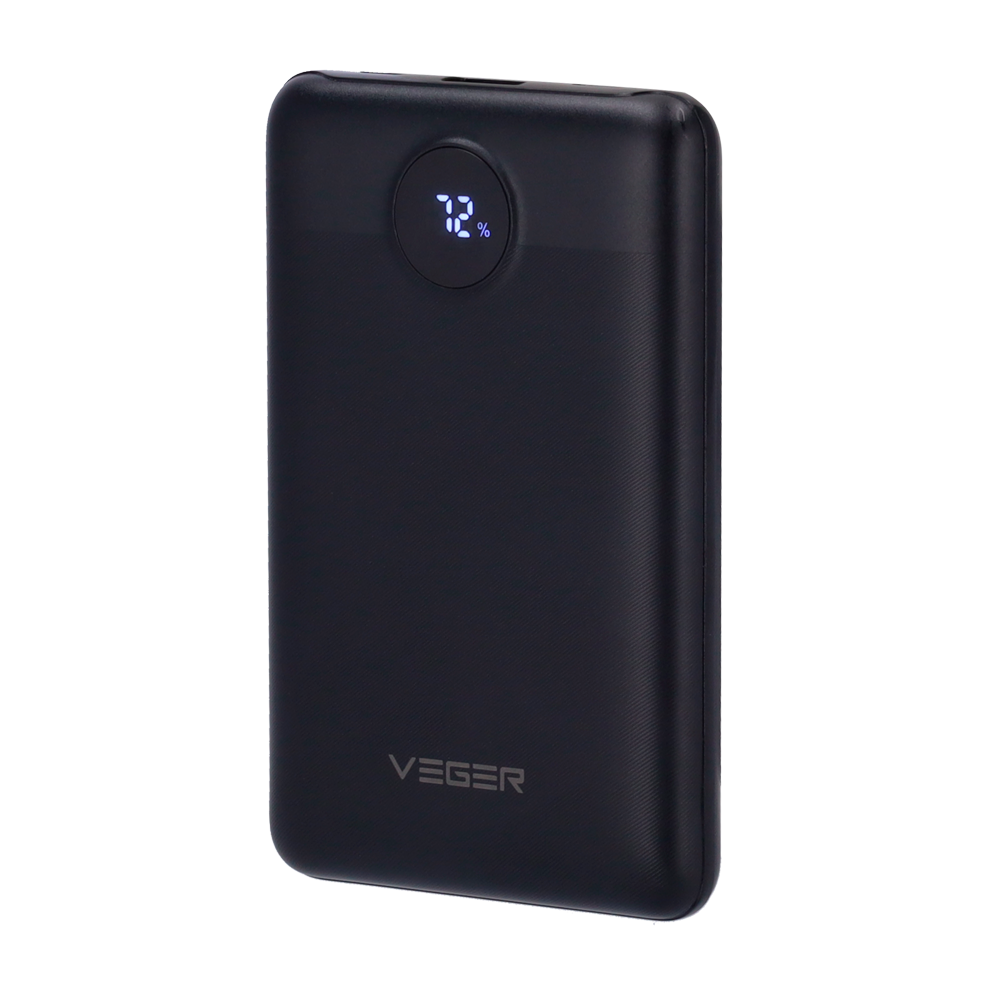 VEGER - Mini Power bank con display LCD - Capacità 10000mAh - Ricarica veloce PD22.5W  - Ingressi Micro USB, USB-C, Uscite USB-C ,USB-A  - Ricarica di 2 dispositivi contemporaneamente