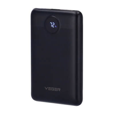 VEGER - Mini Power bank con display LCD - Capacità 10000mAh - Ricarica veloce PD22.5W  - Ingressi Micro USB, USB-C, Uscite USB-C ,USB-A  - Ricarica di 2 dispositivi contemporaneamente