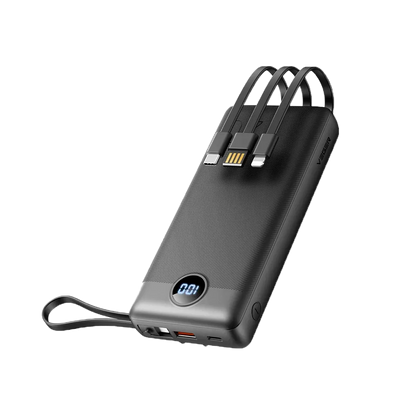 VEGER - Power bank con display LCD - Capacità 20000mAh  - Cavi integrati - Ingressi 1xCable USB-A, 1xPuerto USB-C - Ricarica di 4 dispositivi contemporaneamente