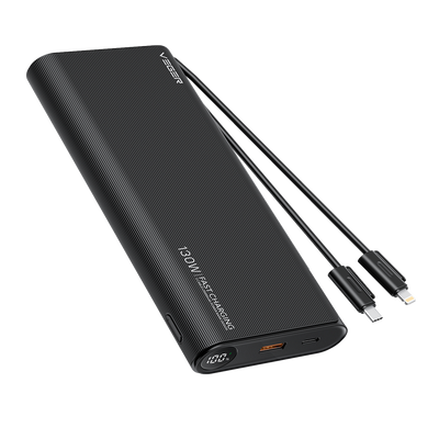 VEGER - Power bank con display LCD - Capacità 25000mAh - Ricarica rapida 130W | Per pc portatili - Cavi integrati - Ricarica di 4 dispositivi contemporaneamente