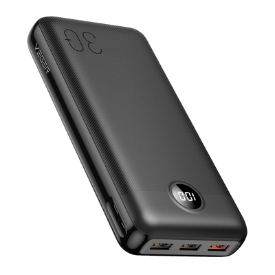 VEGER - Power bank con display LCD - Capacità 30000mAh - Ricarica veloce PD20W - Ingressi Micro USB, USB-C, Uscite 3 USB-A - Ricarica di 3 dispositivi contemporaneamente
